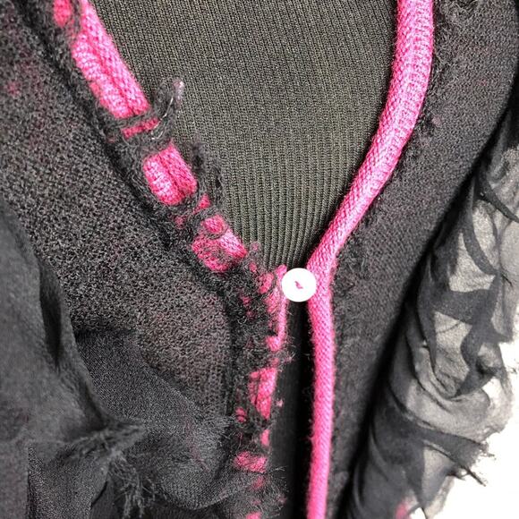 Tracy Reese New York dark pink black ruffle trim belted cardigan size Small - Picture 14 of 16